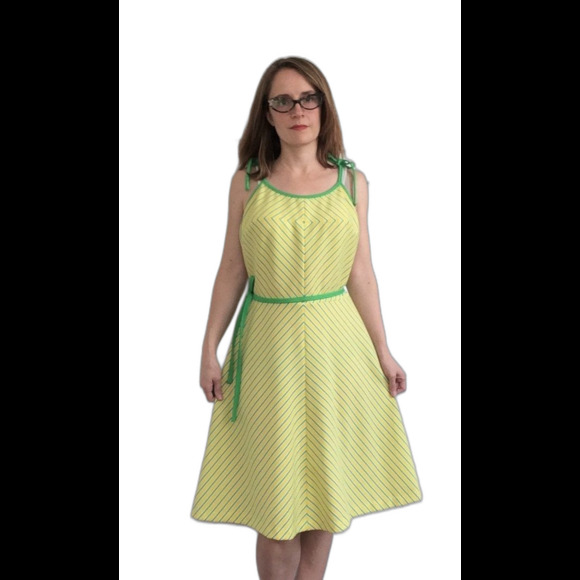 70s Yellow Chevron Striped Dress Summer Sun Vintage 13 - Picture 5 of 8